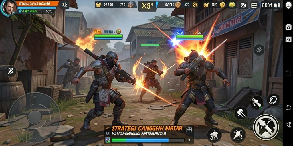 Screenshot menampilkan aksi pertempuran strategis dalam 8768.