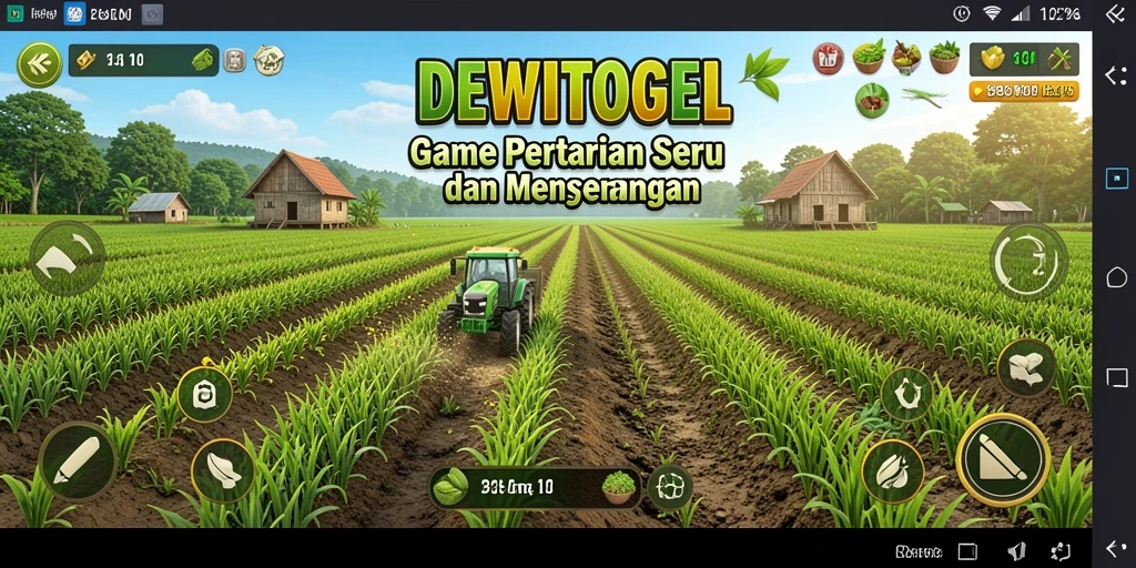 Screenshot utama DEWITOGEL menampilkan aktivitas bertani yang seru.