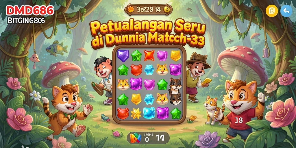 Screenshot DMD686 menampilkan gameplay seru dari pencocokan permata.