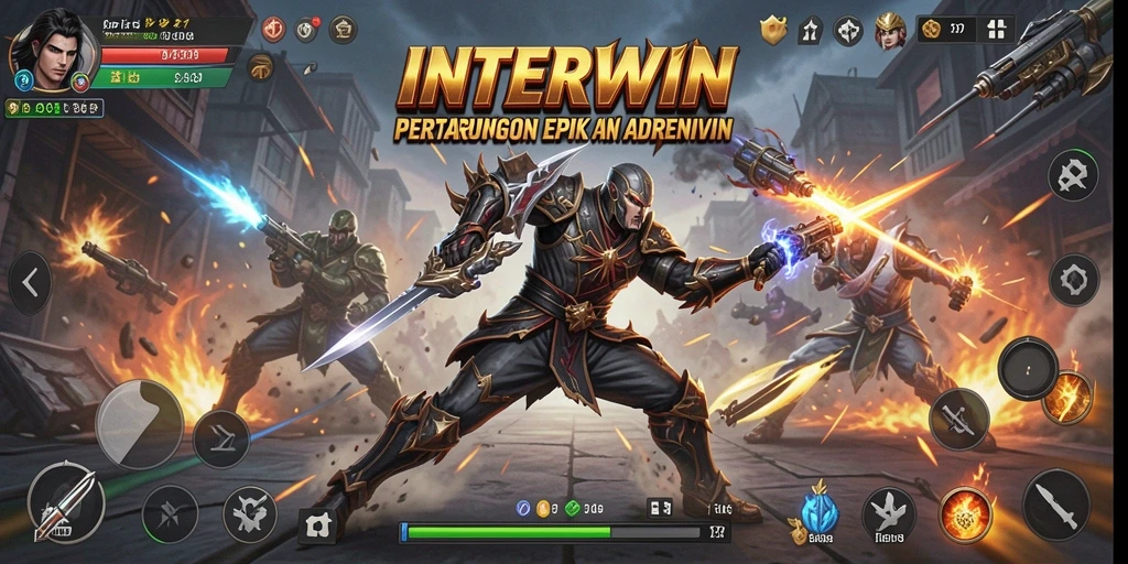 Tangkapan layar INTERWIN menunjukkan aksi pertarungan mendebarkan dengan karakter yang dinamis.