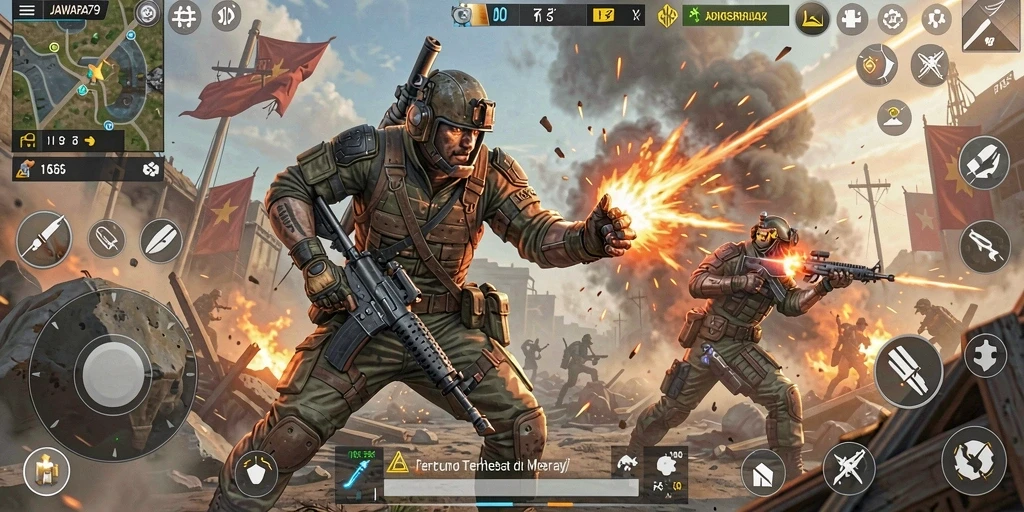 Tampilan gameplay JAWARA79 yang menegangkan dalam pertarungan Battle Royale.
