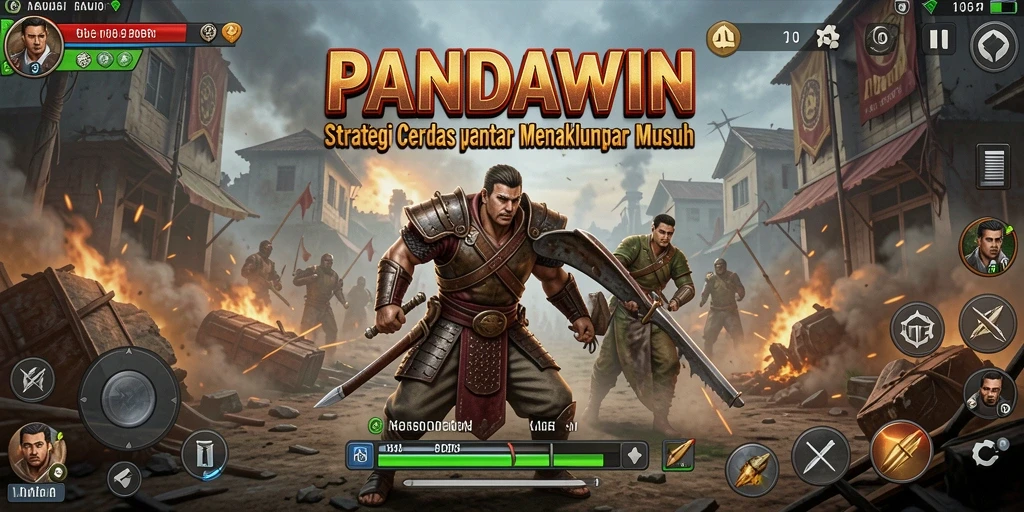 Screenshot gameplay PANDAWIN menunjukkan pertempuran strategi yang seru.