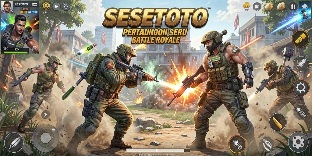 Screenshot SESETOTO menunjukkan aksi intens dalam mode Battle Royale.