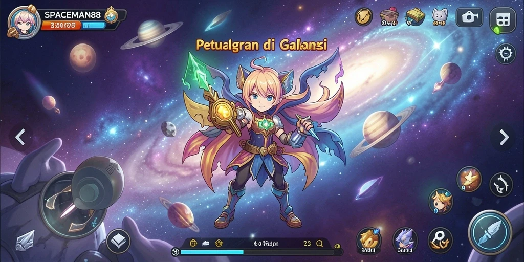 Tampilan gameplay SPACEMAN88 yang berwarna dan dinamis.