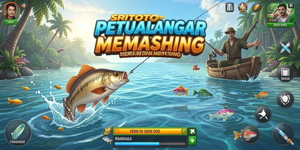 Screenshot gameplay SRITOTO yang menunjukkan aktivitas memancing yang seru.