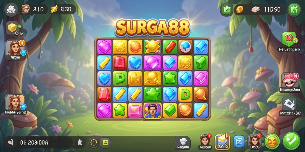 Tangkapan layar gameplay SURGA88 yang penuh warna dan seru dalam kategori Match-3.