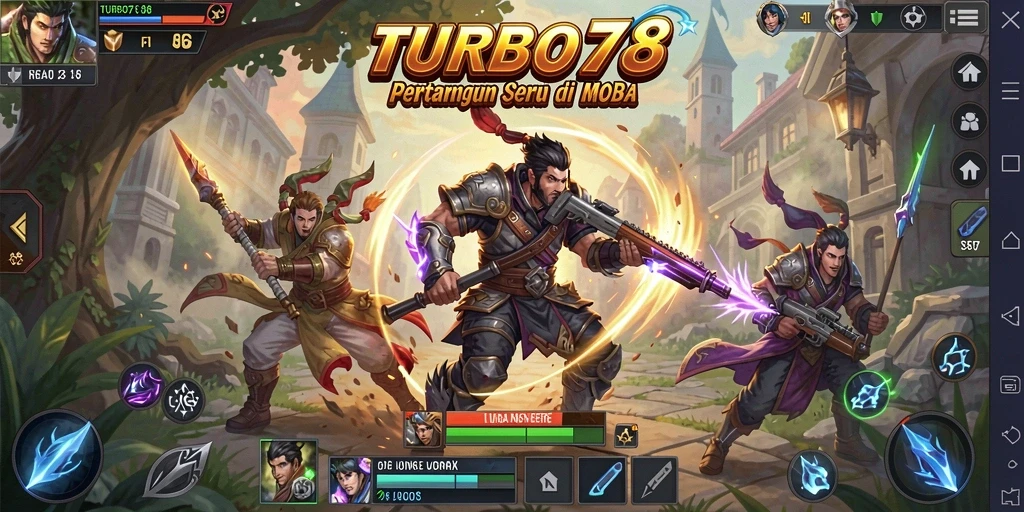 Tangkapan layar TURBO78 menunjukkan aksi taktis dalam perang MOBA.
